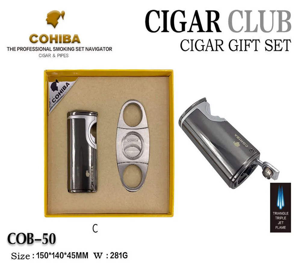 COHIBA сигара USB Зажигалка резак инструменты отверстие открывалка сигарета Металл многоразового бутан газ 3 фонарь Jet пламя удар подарочная коробка - Цвет: 3