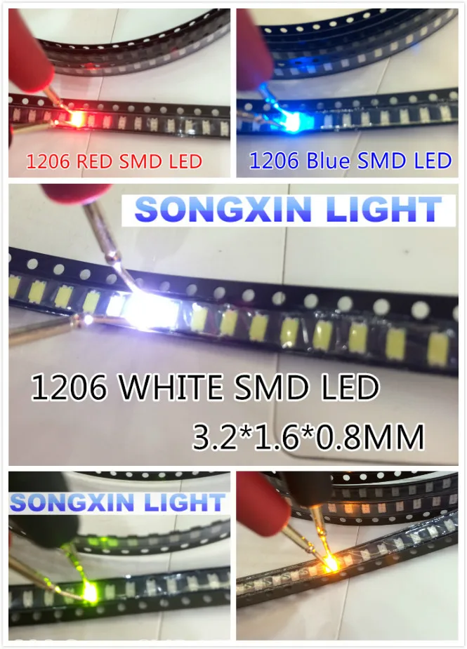 3000 шт. Светодиоды SMD 1206 теплый белый красный зеленый синий желтый розовый