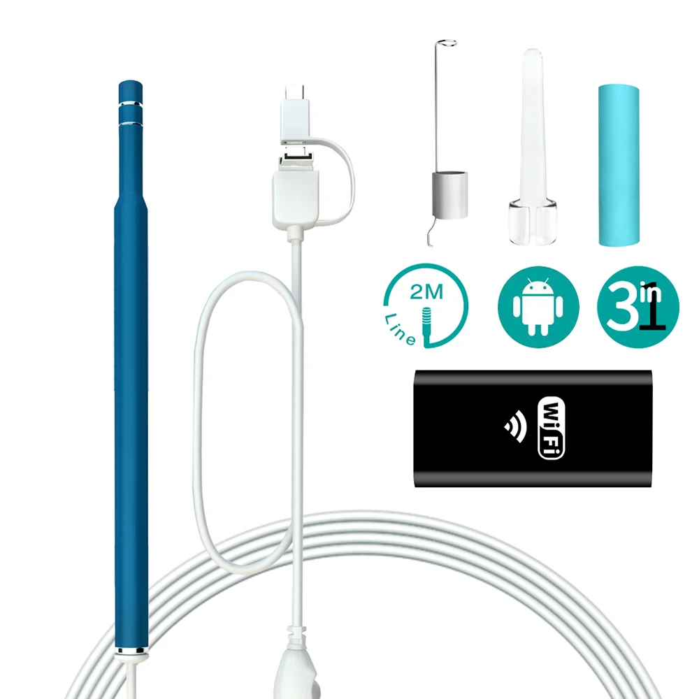 Беспроводной ушной эндоскоп Otoscope с 6 светодиодными лампами Wi Fi Ушная камера