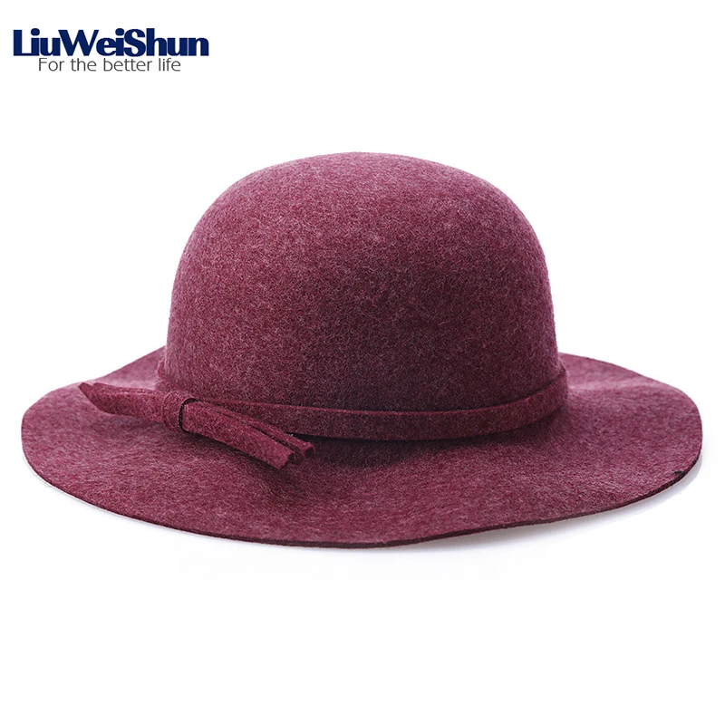 

Women Winter 100% Wool Felt Big Wave Brim Bow-knot Fedora Hat Female Soft Wool Felt Sun Hat Lady Warm Formal Party Bucket Fedora