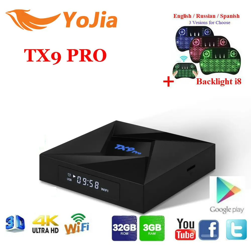 

Yojia 3GB/32GB TX9 Pro Amlogic S912 Android 7.1 TV Box 2.4/5.8GHz WiFi 4K Bluetooth TX9 PRO Set Top Box PK T95z Plus GT1