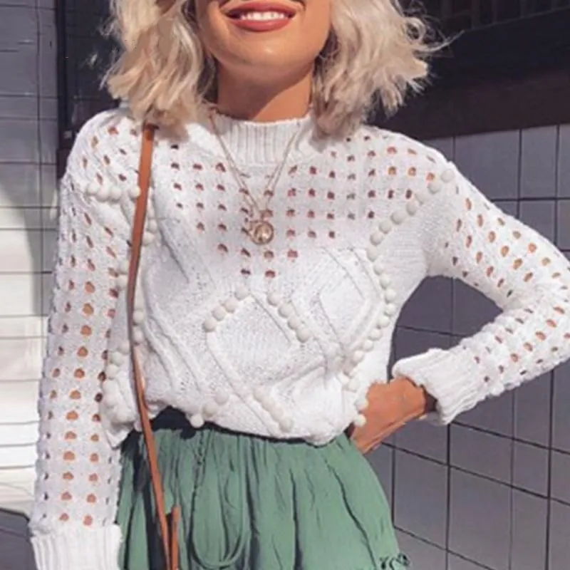 

Elegant Hollow Out Knitted Sweater Fashion Top Women 2019 Long Sleeve Jumper Summer Autumn Casual Knitwear
