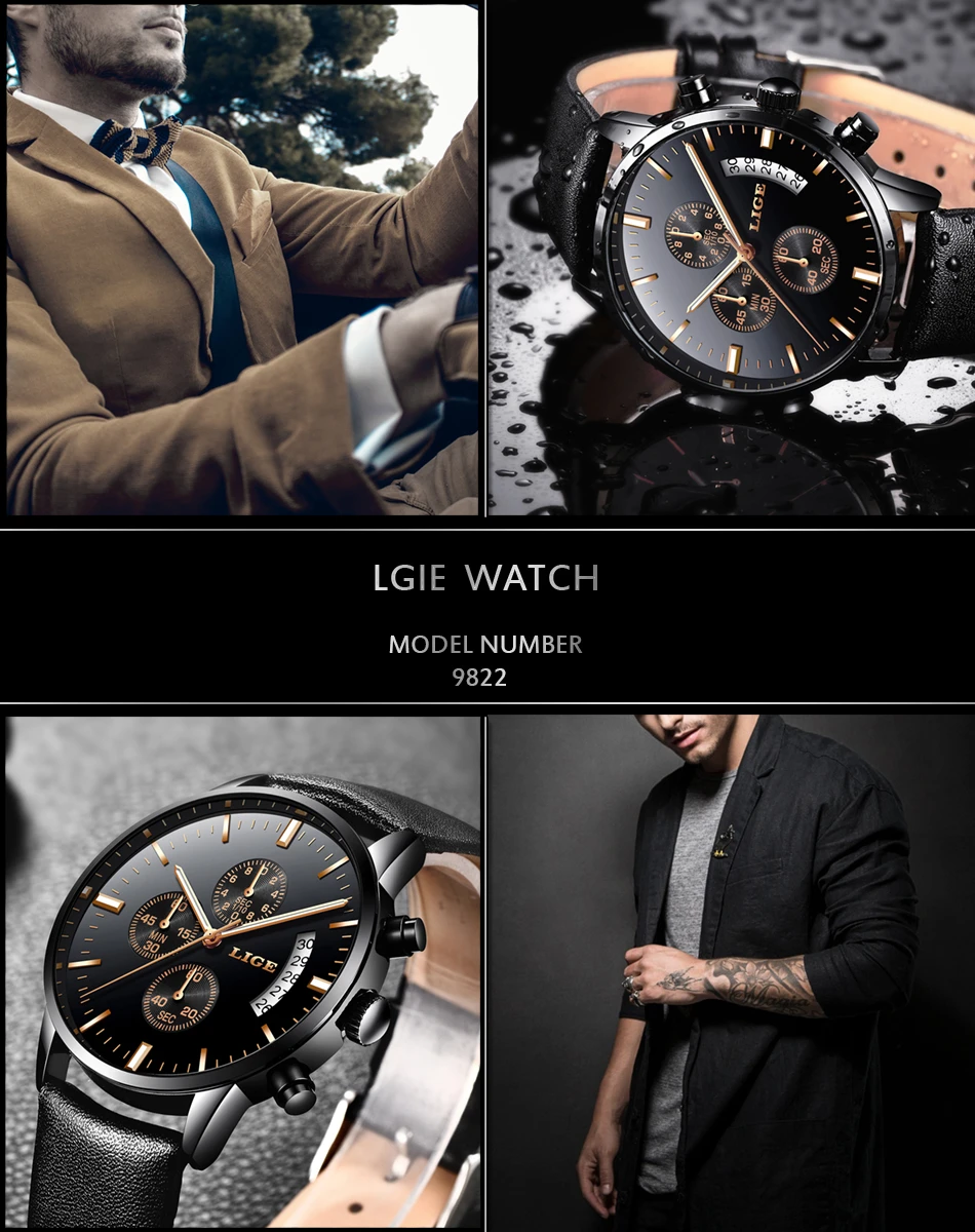 LIGE мужские s часы Топ люксовый бренд водонепроницаемые Модные кварцевые часы мужские повседневные кожаные спортивные наручные часы Relogio Masculino