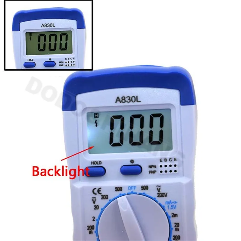 A830L Digital Multimeter LCD Backlight ACDC Ammeter Diode Frequency Multitester Voltmeter Ohm Portable Voltage Meter Tool D1019 (5)