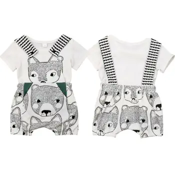 

Newborn Baby Kid Boy Summer Outfit Top Shirt+Strap Short Pants Clothes