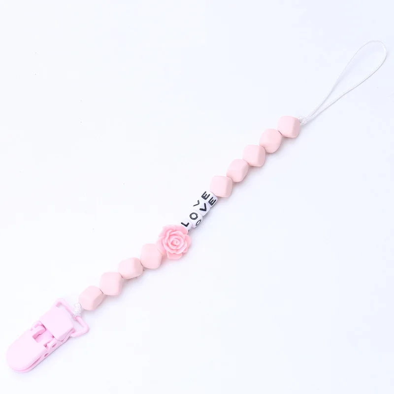 XCQGH Personalised Name Baby Pacifier Clips Flower Dummy Clip Nipple Holder for Infant Feeding Pacifier Clip Attache Sucette