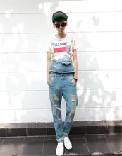 Men Overalls Denim Fabric Bib Jeans 2015 New Fashion For Men Fashion Cool Hole Decoration Skinny Leg  Ripped Jeans For Men