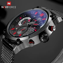 NAVIFORCE Marque Noir De Mode Maille En Acier Hommes Montre À Quartz 24 Heures Date Horloge Mâle Sport Montres Militaires Relogio Masculino