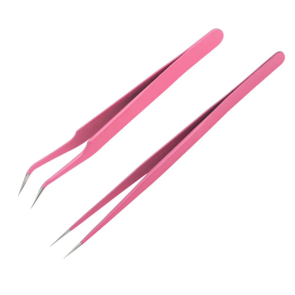

Pink Eyelash Extension Tweezers Straight Curved Precision Fine Tips Stainless Steel Anti Static Electronics Tweezers Repair Tool