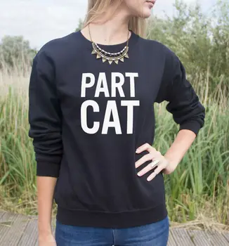 

Part Cat Letters Print Women Sweatshirt Jumper Cotton Casual Hoodies For Lady Hipster White Gray Black BZ203-61