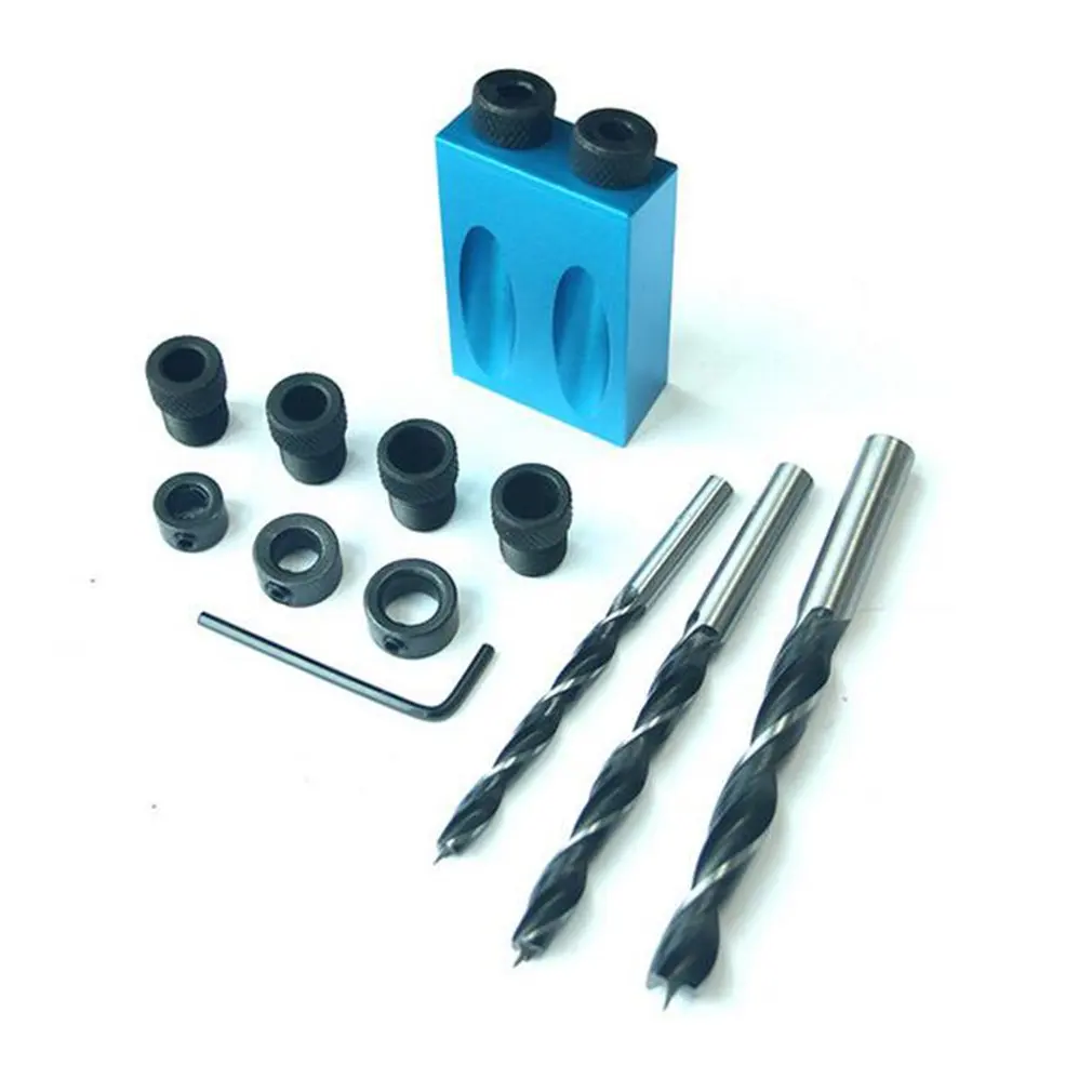 

Pocket Hole Doweling Jig Kit Woodworking Angle Drill Guide Set Hole Puncher Locator Jig Drill Bit Set Drilling Hole Tools