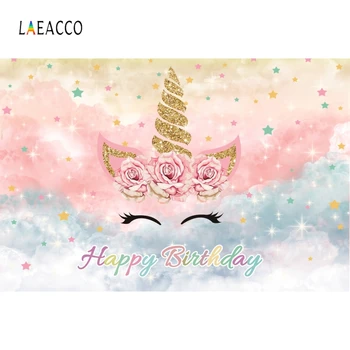 

Laeacco Unicorn Colorful Clouds Stars Baby Birthday Photography Backgrounds Customized Photographic Backdrops For Photo Studio