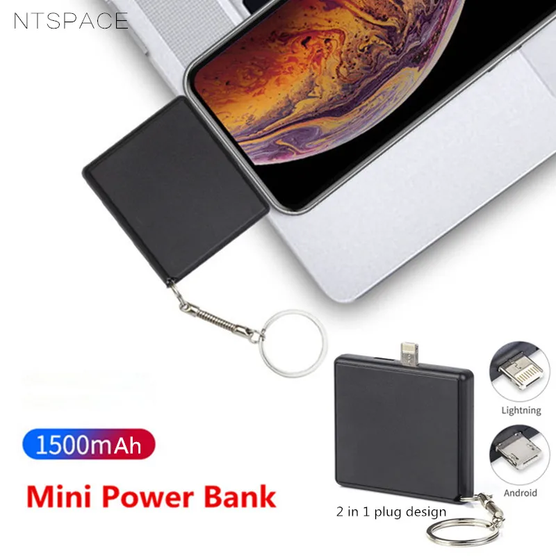 

NTSPACE 1500mAh Protable Travel Mini Power Bank For iPhone Xiaomi Huawei Battery Charger External 2 in 1 Plug Powerbank Charger