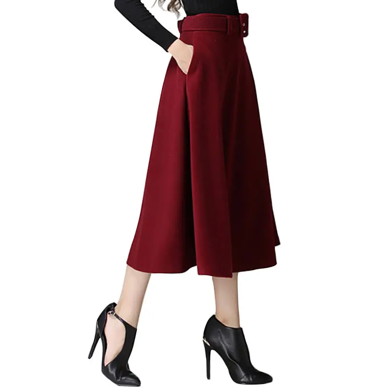 

New Women High Waist Pleat Elegant Skirt Big Size Solid Color Long Skirts Faldas Saia Ladies Jupe Femme With Belt MZ1214