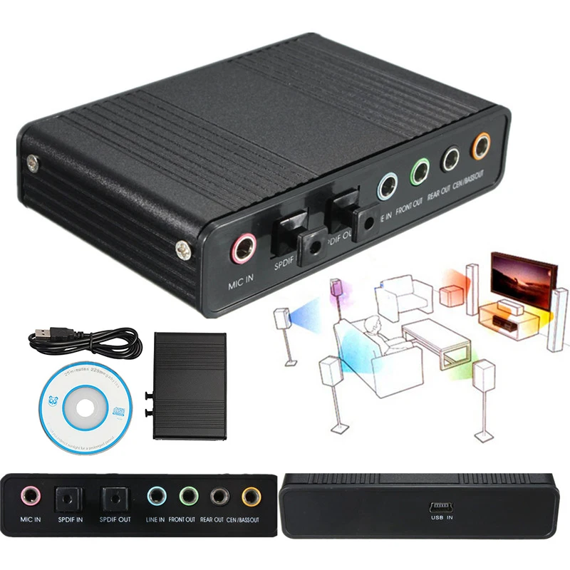 

Professional USB Sound Card 6 Channel 5.1 Optical External Audio Card Converter CM6206 Chipset for PC Laptop Desktop Computer