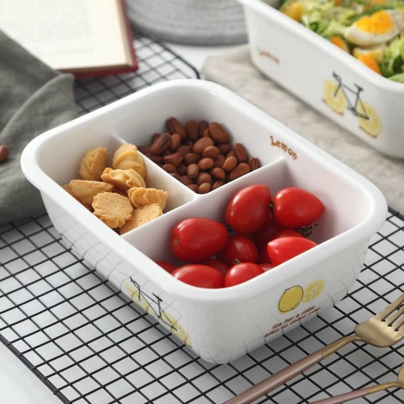 

New 1-3 Compartments Creative Ceramic Fruit Lunch Box Procelain Bento LunchBox Outdoor Travel Portable Food Container -Z0075
