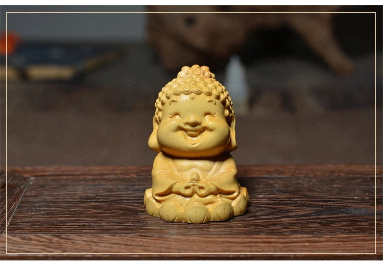

TNUKK Wood carvings ornaments cartoon has a smile Buddha Decoration, home ornaments Buddha, table wood crafts .