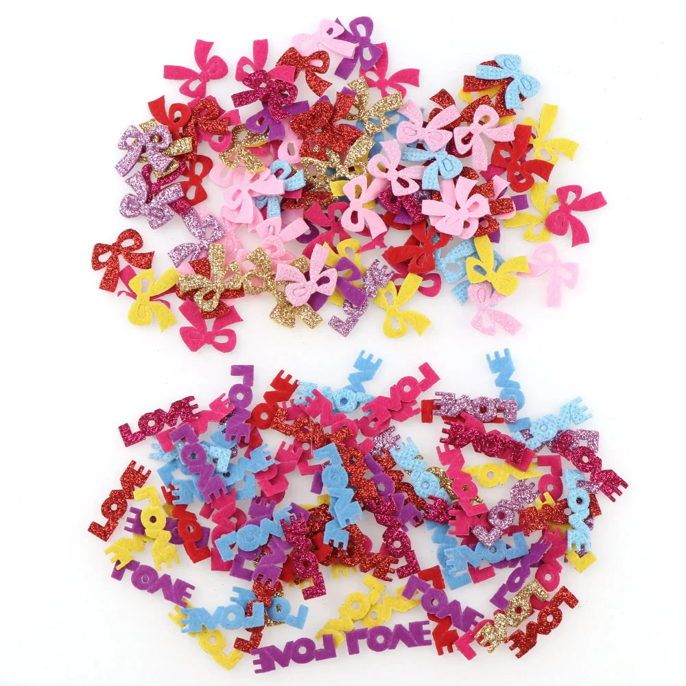 

100pcs Mixed Color Glitter Cloth Lovely Bowknot Love Felt Fabric Patches For Craft/Clothes DIY Scrapbooking Accessories