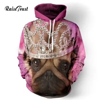 

Raise Trust 3d Hoodies with hat for Men/Women Casual Long sleeves Sweatshirts Print Crown Dog Shar Pei Hip Hop Hoody Street wear