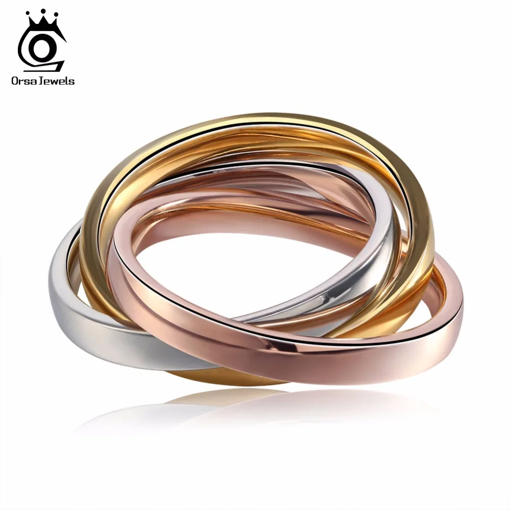 ORSA JEWELS Stylish Color Mixed Ring Set for Women Rose Gold Color 316L Stainless Steel Rings Trendy Party Jewelry GTR24