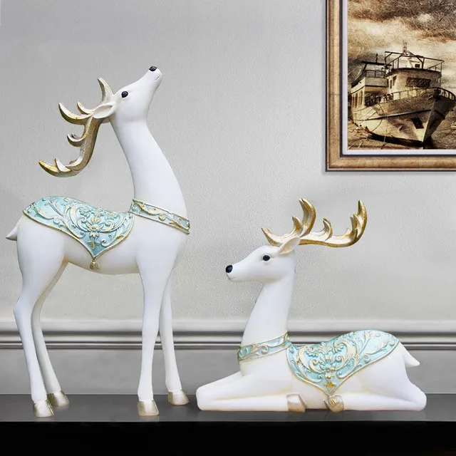 Resin Animal Christmas Elk Ornaments Creative White Deer Figurine resin animal christmas elk ornaments creative white deer figurine home soft ornaments christmas deer decoration display - Resin Animal Christmas Elk Ornaments Creative White Deer Figurine
