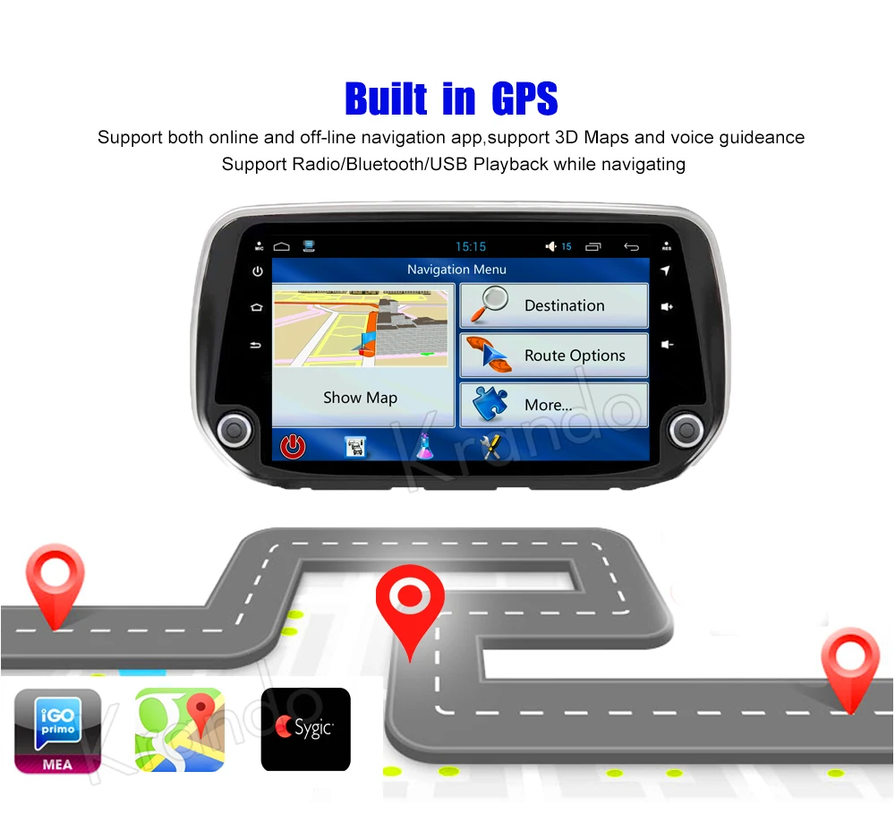 Krando Android car radio gps navigation multimedia system for hundai santa fe tucson 2018 2019