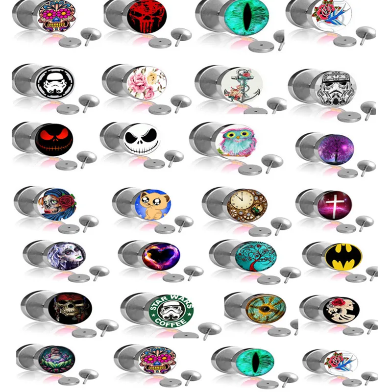 

Fake Ear Plug Earrings 25 Different Logo Style 50pcs Cheater Ear Gauges Plugs Faux Piercing Pircing Oreja Body Pirsing Jewelry