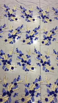 

African 3D embroidered tulle lace fabric with beads mesh french embroidery fabric for show/wedding/evening dress H-1810106