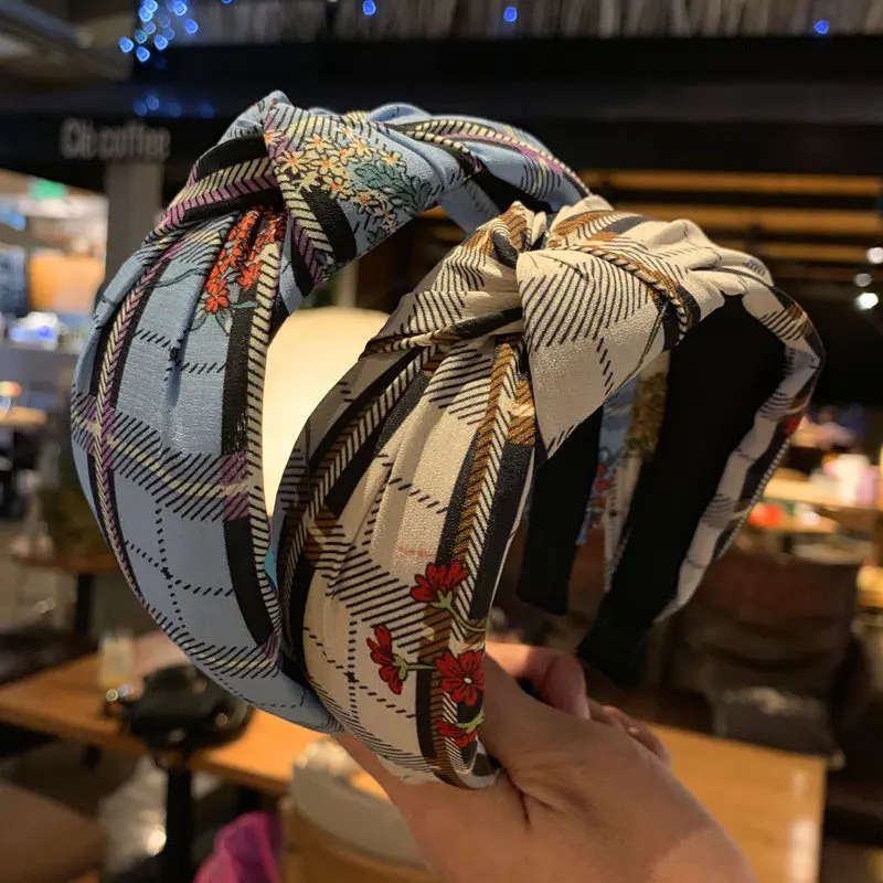 

New Korean Hair Bands for Women Fashion Wide Side Knot Flower Headband Girls Lattice Hairband Stripe Hair Hoop Hair Accessories