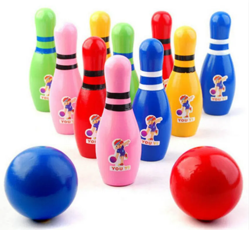 Large Wooden Bowling Ball Puzzle Children Bowling Toy Infant Wooden