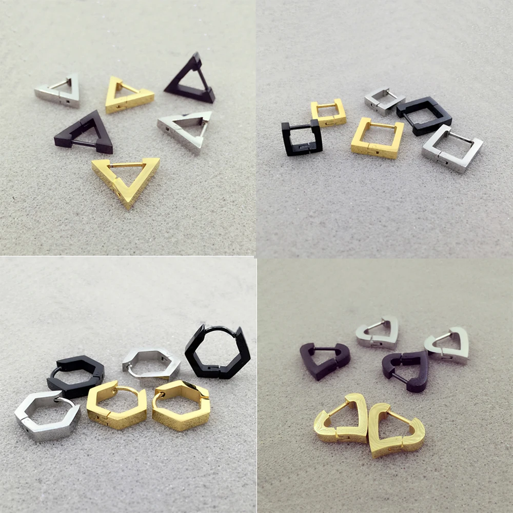 

Alisouy 1 Pair Triangle Square Rhombus Heart Stainless steel Stud Earrings Pierced ear plug for men women unisex earrings