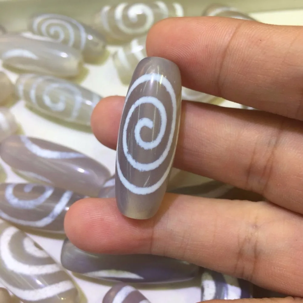 

Rare Pattern Spiral 12mm*38mm White Amulet Natural Agate Stone Tibetan Dzi Beads for Bracelet DIY Jewelry Making