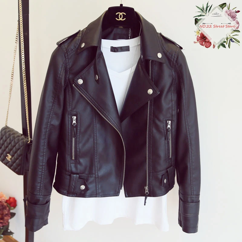 2018 New Women PU Leather Jacket Spring Autumn Faux Soft