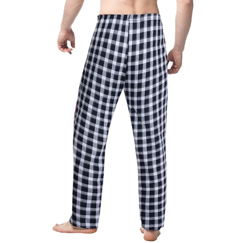 Мужские весенне-осенние клетчатые Пижамные брюки Pui tiua, длинные брюки на завязках, повседневные мужские штаны, прямые брюки для сна