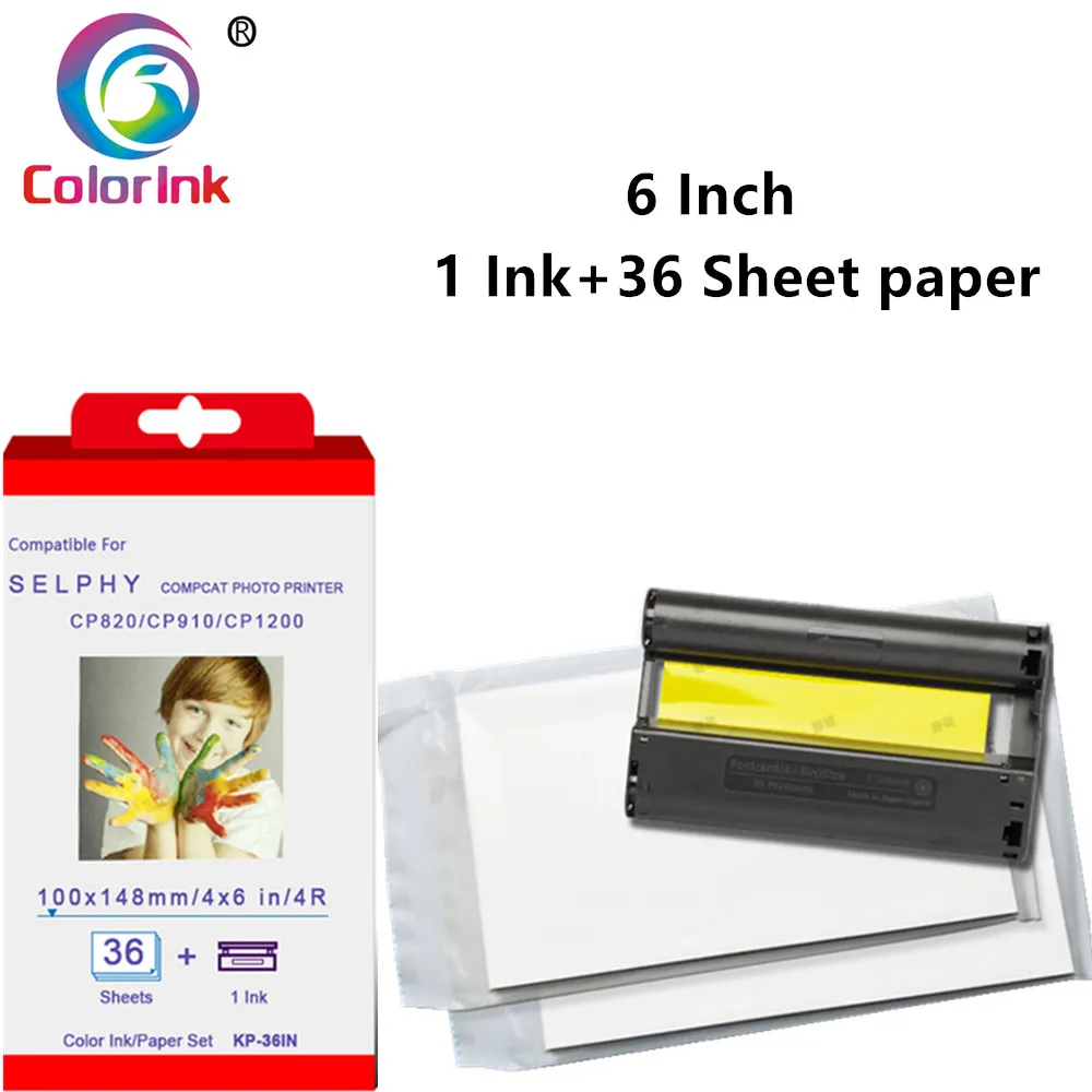 

ColorInk KP-36IN Color Ink Paper Set Work For Selphy CP800 CP810 CP820 CP900 CP910 CP1200 Printer 36 sheets Paper+1 Ink Ribbon