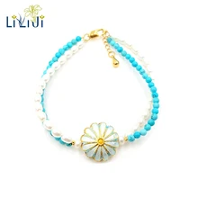 LII Ji настоящий маленький пресноводный жемчуг окрашенный бирюзовый браслет для женщин модные ювелирные изделия