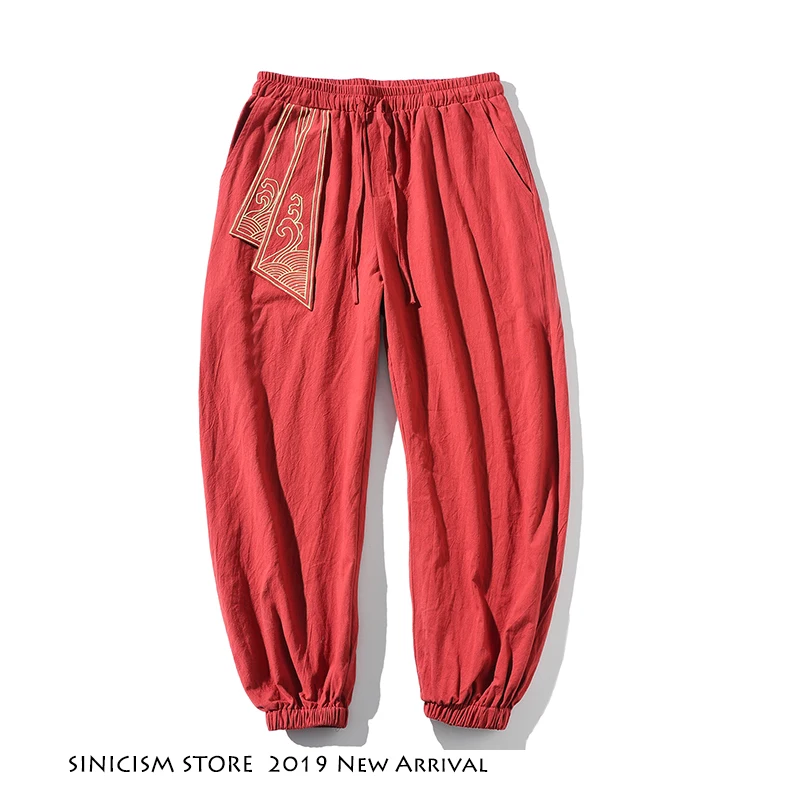 Магазин Sinicism, Мужская Уличная одежда, шаровары для бега,, мужские спортивные штаны в стиле хип-хоп, мужские льняные свободные модные штаны