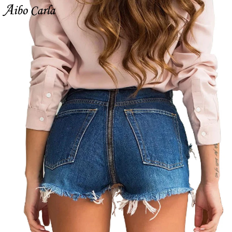 

Tassels Shorts Jeans Women Blue Back Zipper Jeans Frayed Mini Classic Blue Color Short Jeans Pocket Sexy Summer Denim Shorts