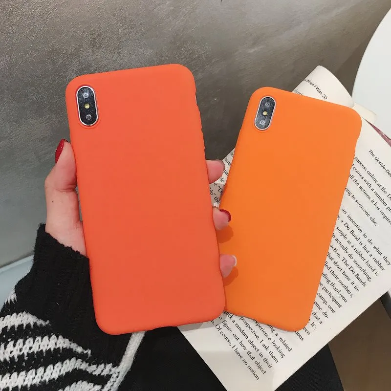 

Fashion Orange Solid Color Cover Case For Xiaomi Redmi Note Mi 4A 4X 5 5A 5X 6 6A 6X 7 8 8SE 9 Pro Lite Scrub Soft TPU Back Capa
