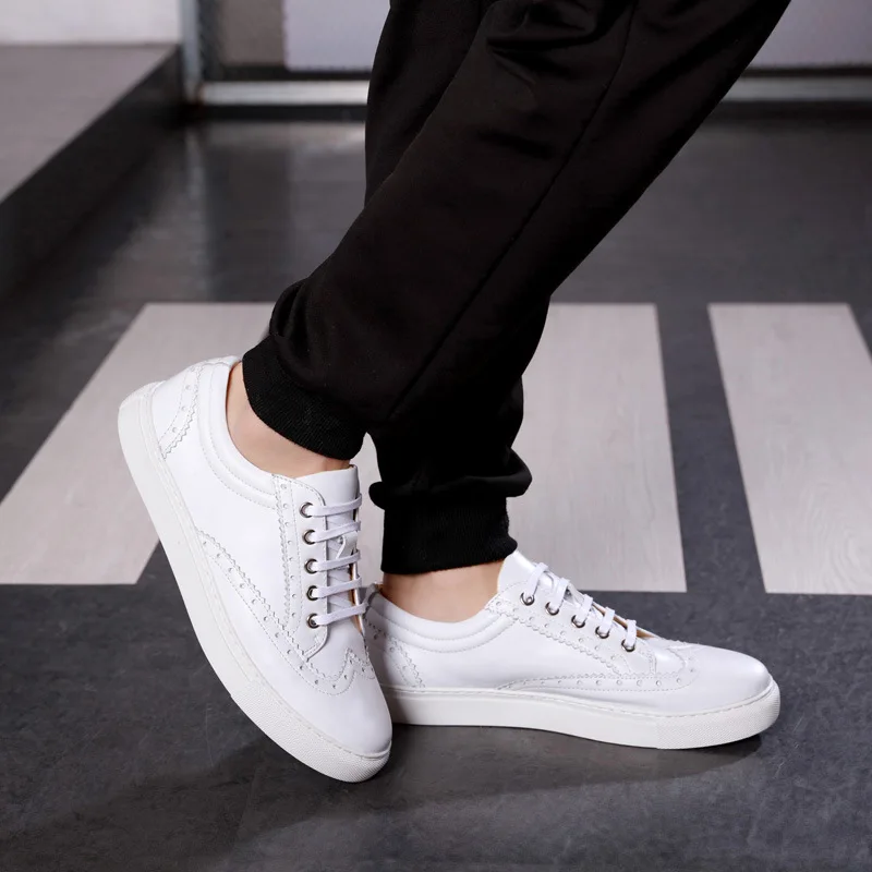 Do Respirável Primavera Brancos Casuais Homens Genuíno Esculpida Branco Único Dos Sapatos Masculina Moda Sapatilha De Bullock Couro Botas vqt1rvwP