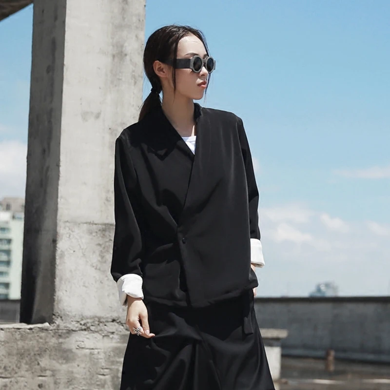 Куртка женская с длинным рукавом на одной пуговице V образным вырезом|women designer
