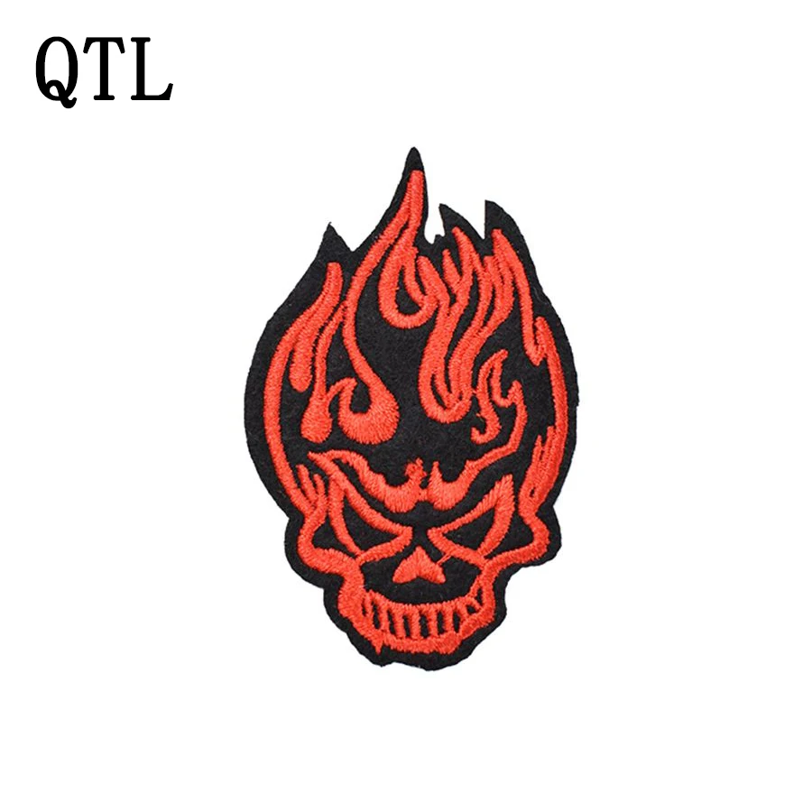 5pcs Fire Skull Patches Punk Badges for Clothing Iron Embroidered Patch Applique Iron Sew on