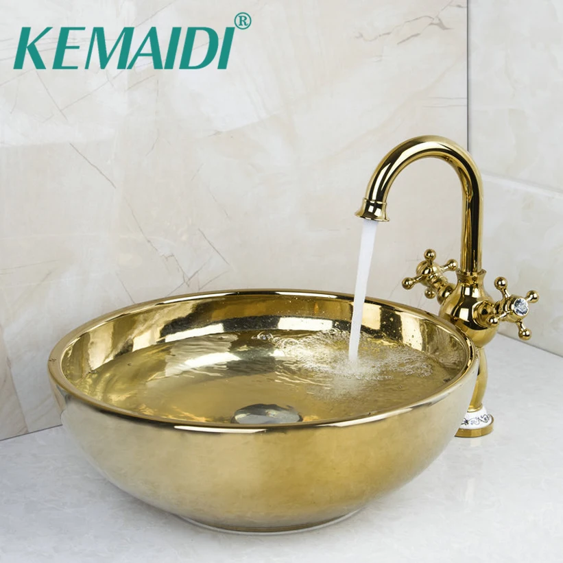 Kemaidi Polished Golden Bowl Sinks Vessel Basins With