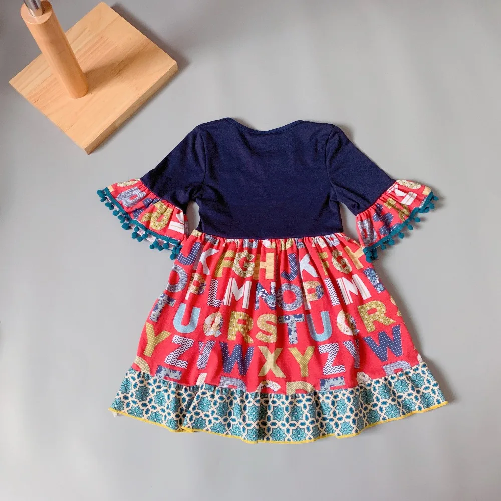 2019 NEW Summer and Fall Classics design ruffles 3/4 sleeves letters with pocke Baby Girls Dress kids's birthday present