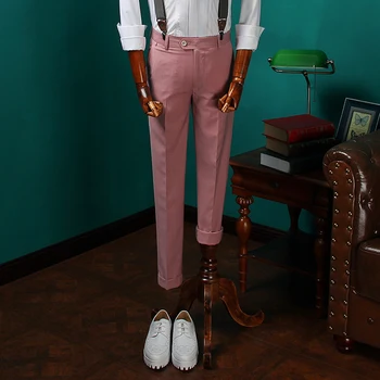 

2019 New Arrival British Linen Texture Pants Mens Casual Suit Summer Pink Pant Men Slim Suits Pant For Wedding Dress CBKZ004