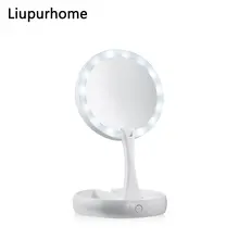 กระจกพับไฟ LED Light 10X แว่นขยายแต่งหน้ากระจกโคมไฟแบบพกพา USB/แบตเตอรี่เดสก์ท็อปคู่ด้านข้างโคมไฟกร...(China)
