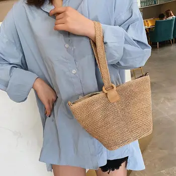 

Hot Fashion Women Beach Handmade Knit Ring Tote Pouch Crossbody Shoulder Straw Bag