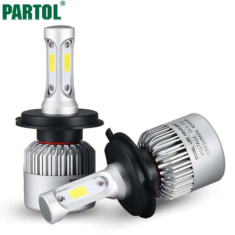 Partol S2 H4 COB LED Headlight 72W 8000LM Hi Lo Beam Car LED Headlights Bulb Head