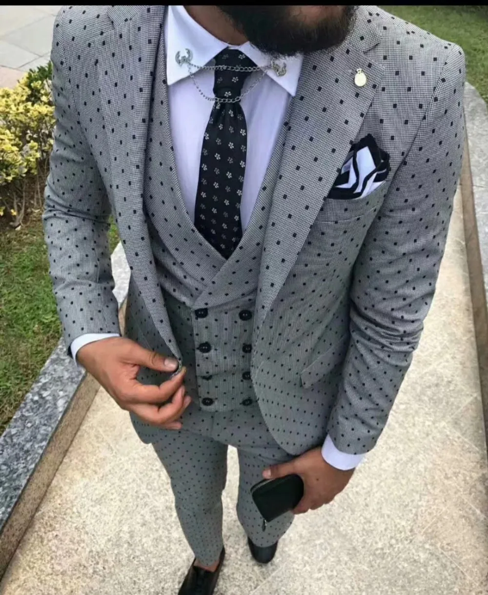 

Slim Fit Men Suit With Dot Pattern Fashion Street Style Casual Smart Business Prom Blazer New Design Men Suit For Wedding Tuxedo