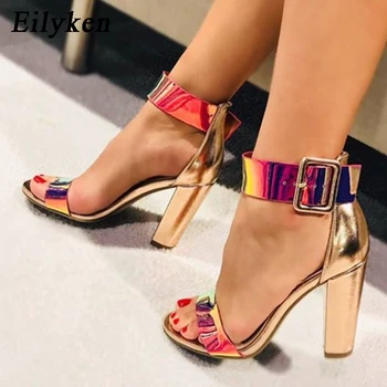 

Eilyken Summer Women Sandals 2020 New Super High Heel Gladiator Cover Heel Buckle Strap Elegant Champagne Ladies Sandals